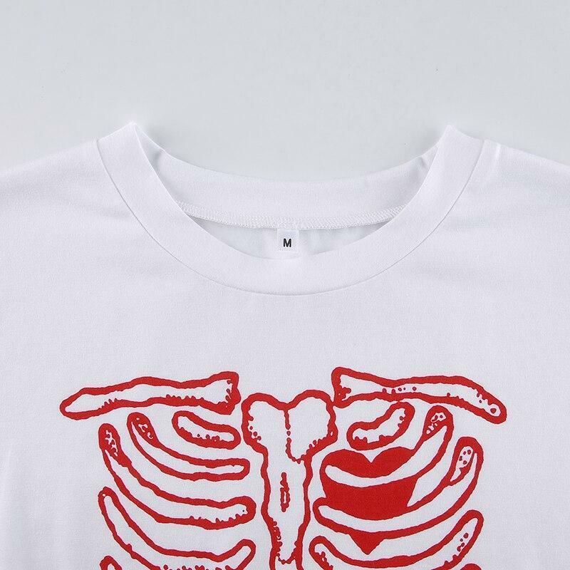 Y2K Grunge Skeleton Print Shirt - 90s Retro Summer Outfit, Gothic Y2K Fashion Top