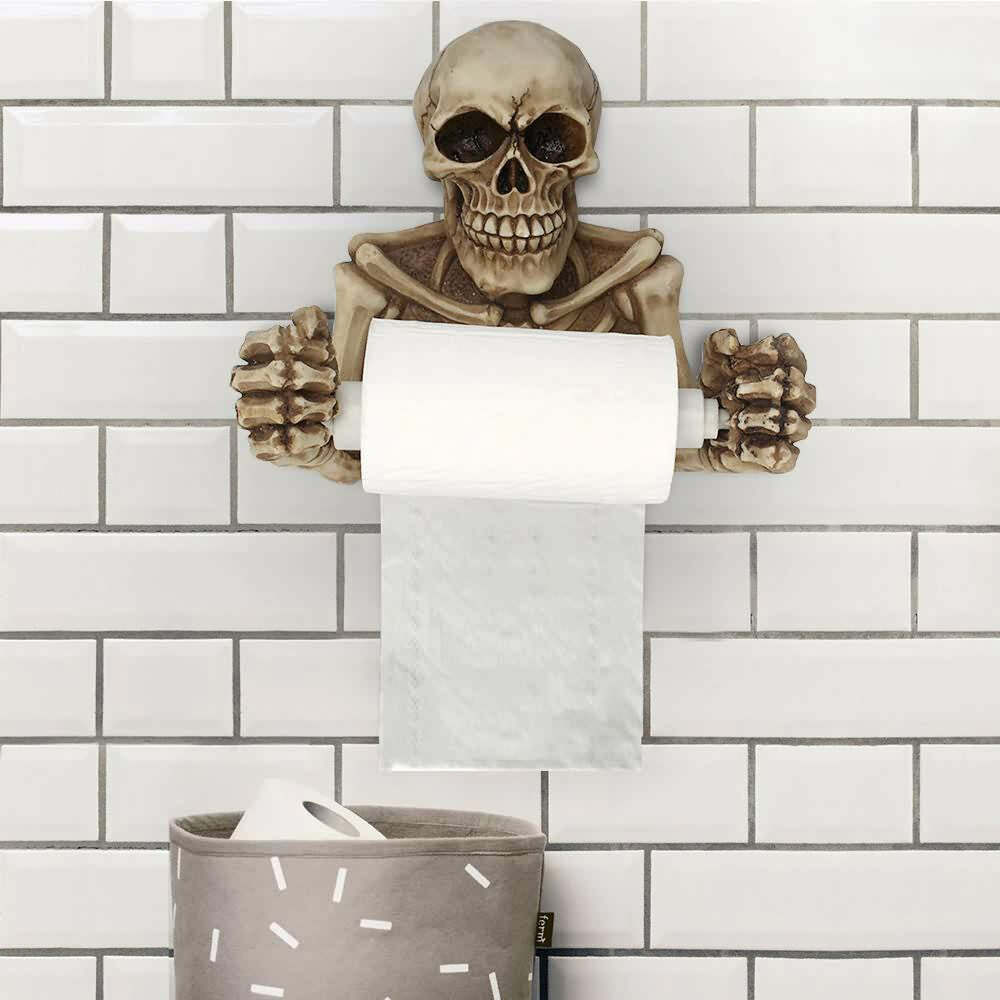 Y2K Grunge Skeleton Toilet Paper Holder - Retro 90s Goth Home Decor for Y2K Fashion Enthusiasts