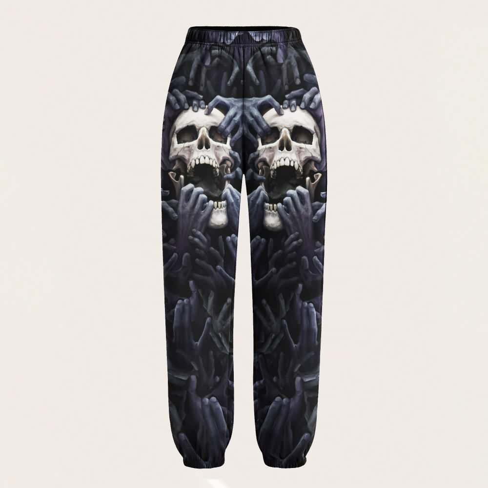 Y2K Grunge Skull & Hands Sweatpants - Retro 90s Fashion, Gothic Y2K, Summer Y2K Outfits