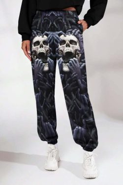 Y2K Grunge Skull & Hands Sweatpants - Retro 90s Fashion, Gothic Y2K, Summer Y2K Outfits