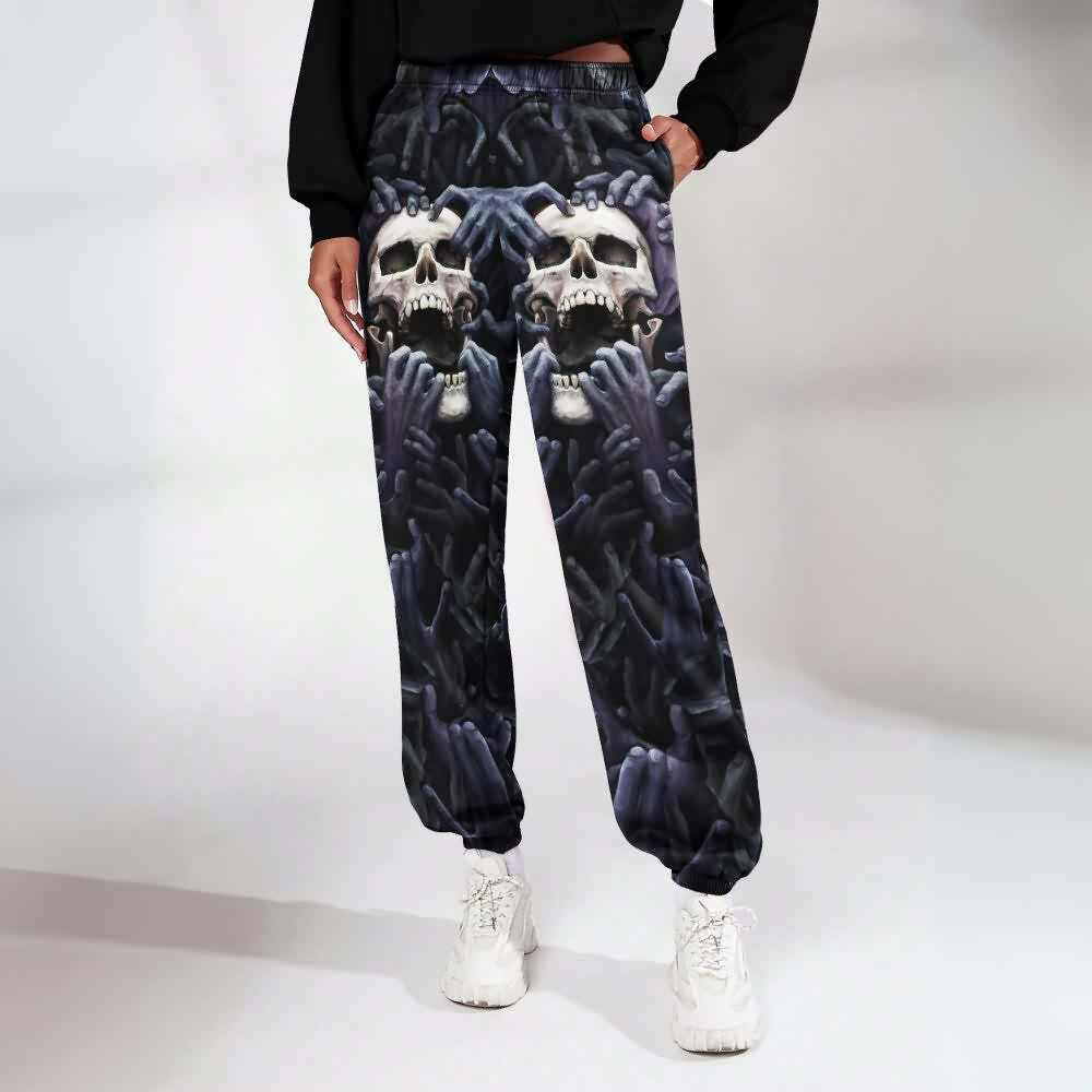 Y2K Grunge Skull & Hands Sweatpants - Retro 90s Fashion, Gothic Y2K, Summer Y2K Outfits