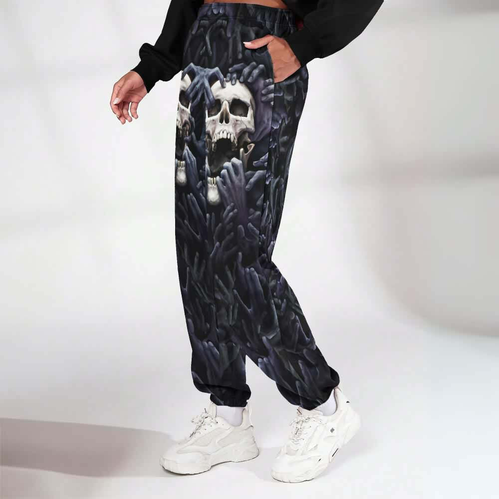 Y2K Grunge Skull & Hands Sweatpants - Retro 90s Fashion, Gothic Y2K, Summer Y2K Outfits