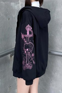 Y2K Grunge Skull and Dagger Hoodie - Retro 90s Fashion, Gothic Y2K, Summer Y2K Outfits