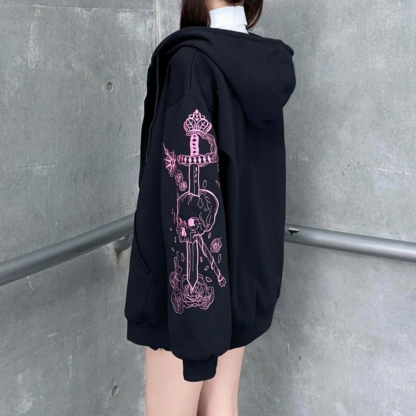 Y2K Grunge Skull and Dagger Hoodie - Retro 90s Fashion, Gothic Y2K, Summer Y2K Outfits