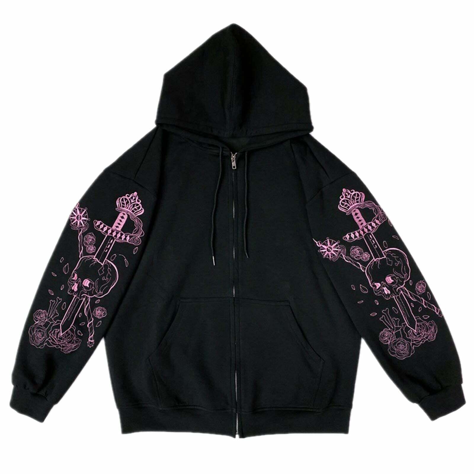 Y2K Grunge Skull and Dagger Hoodie - Retro 90s Fashion, Gothic Y2K, Summer Y2K Outfits