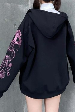 Y2K Grunge Skull and Dagger Hoodie - Retro 90s Fashion, Gothic Y2K, Summer Y2K Outfits