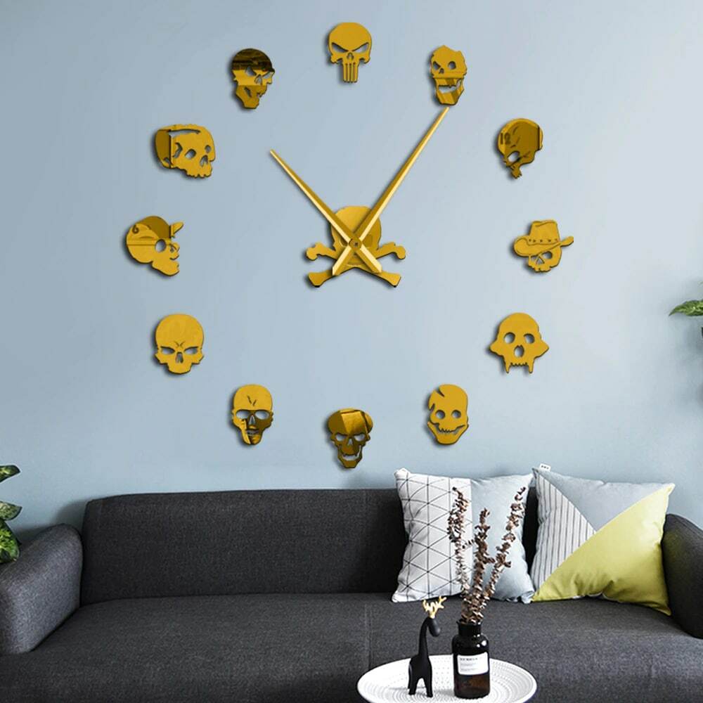 Y2K Grunge Skull Art Giant Wall Clock - Retro 90s Fashion, Gothic Y2K, Pastel Goth Decor