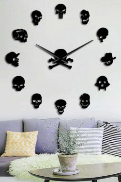 Y2K Grunge Skull Art Giant Wall Clock - Retro 90s Fashion, Gothic Y2K, Pastel Goth Decor