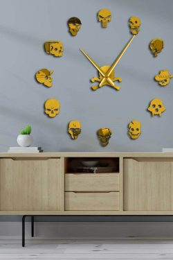 Y2K Grunge Skull Art Giant Wall Clock - Retro 90s Fashion, Gothic Y2K, Pastel Goth Decor