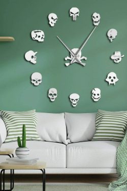 Y2K Grunge Skull Art Giant Wall Clock - Retro 90s Fashion, Gothic Y2K, Pastel Goth Decor
