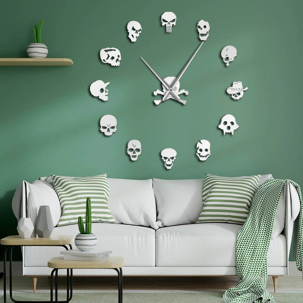 Y2K Grunge Skull Art Giant Wall Clock - Retro 90s Fashion, Gothic Y2K, Pastel Goth Decor