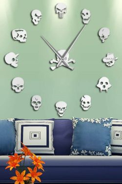 Y2K Grunge Skull Art Giant Wall Clock - Retro 90s Fashion, Gothic Y2K, Pastel Goth Decor