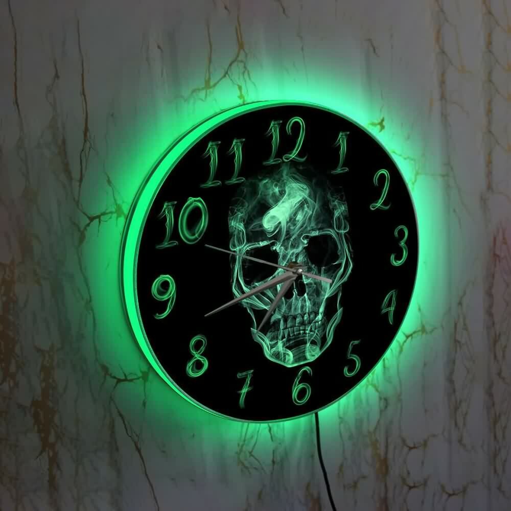 Y2K Grunge Skull Art Wall Clock - Retro 90s Goth Decor for Y2K Fashion & Summer Outfits