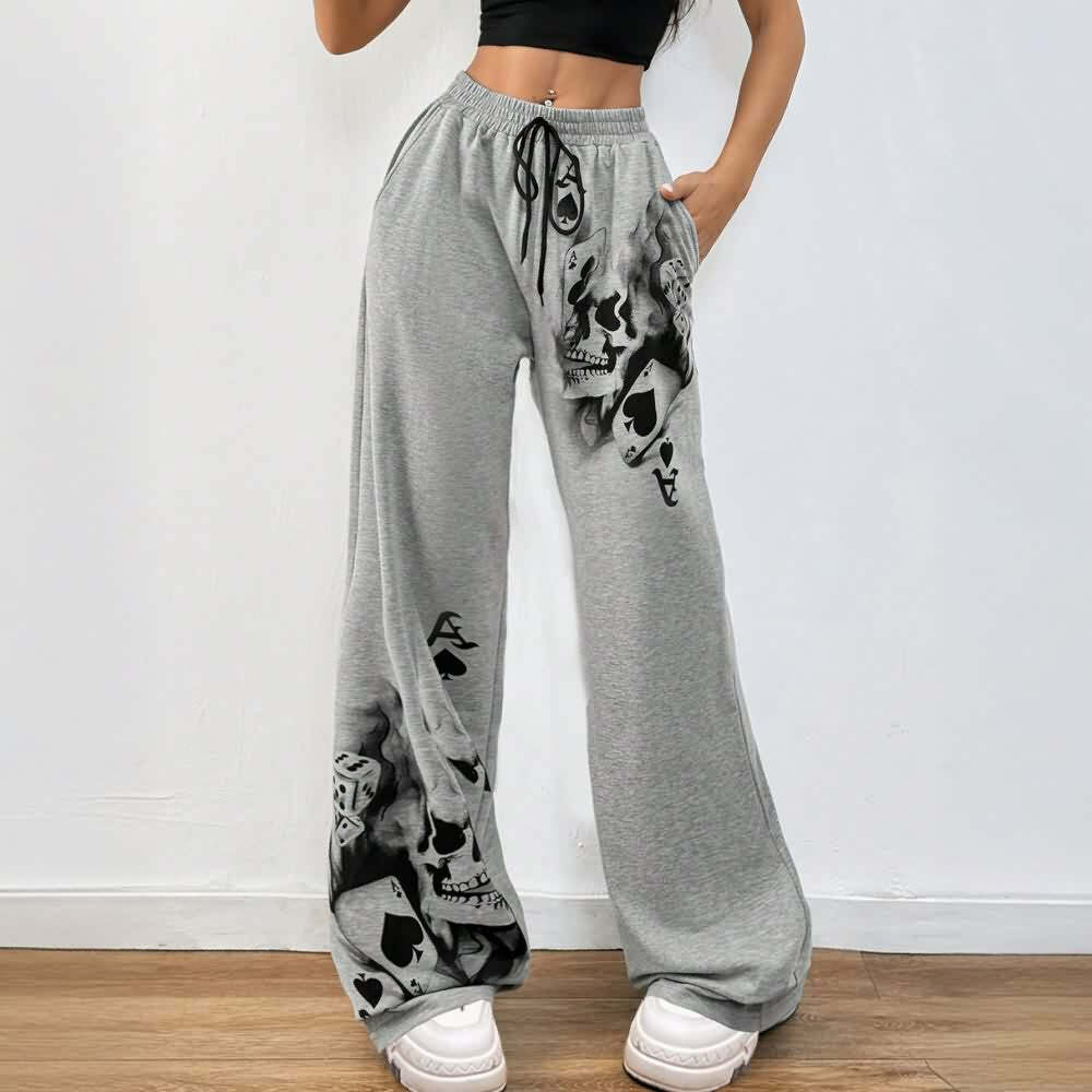 Y2K Grunge Skull Artwork Wide Leg Pants - Retro 90s Fashion, Gothic Y2K, Summer Outfits