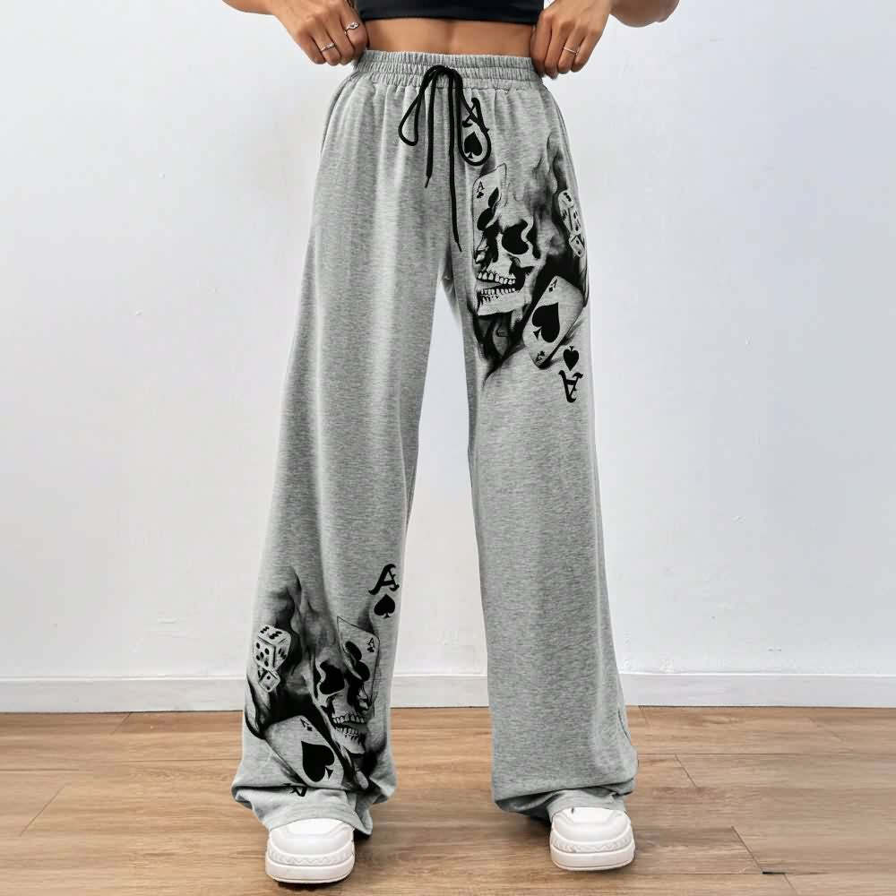 Y2K Grunge Skull Artwork Wide Leg Pants - Retro 90s Fashion, Gothic Y2K, Summer Outfits