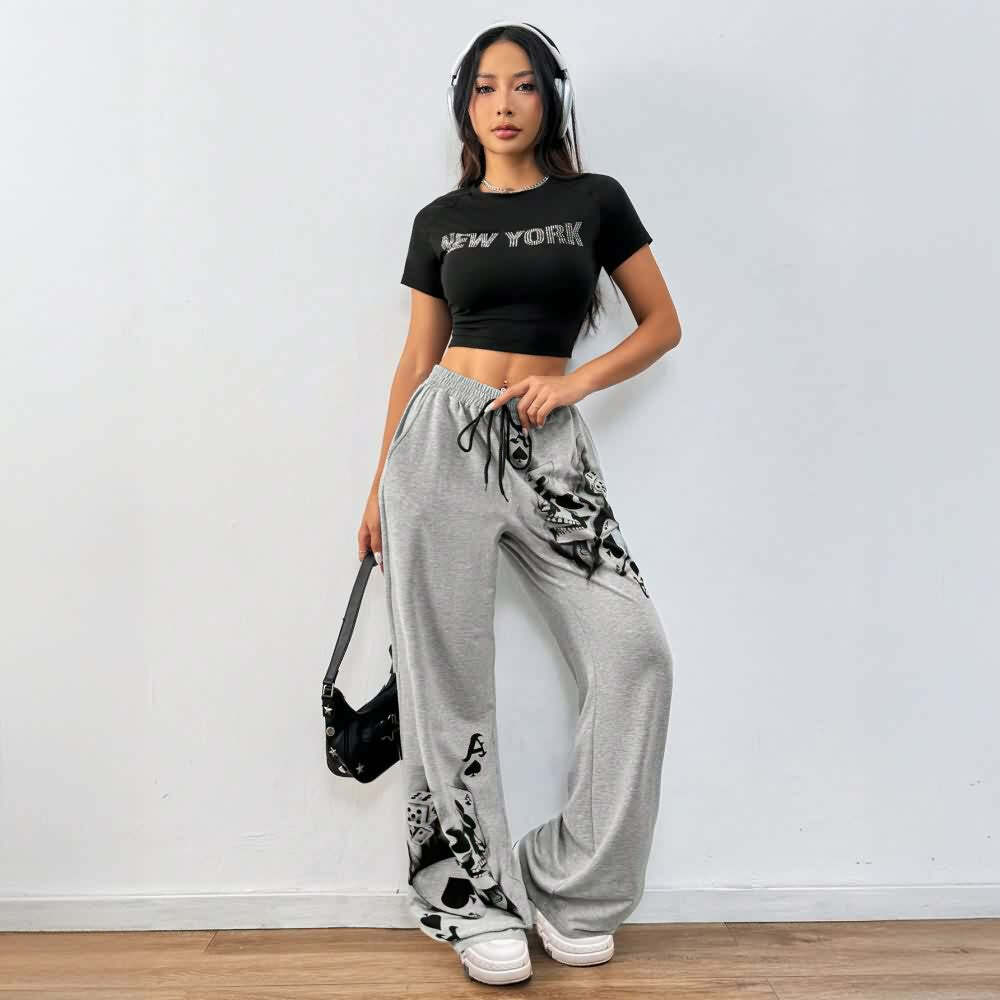 Y2K Grunge Skull Artwork Wide Leg Pants - Retro 90s Fashion, Gothic Y2K, Summer Outfits