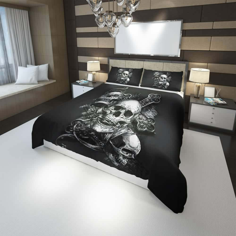 Y2K Grunge Skull Duvet Cover Set - Retro 90s Goth Pastel Goth Y2K Summer Bedroom Decor