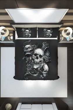 Y2K Grunge Skull Duvet Cover Set - Retro 90s Goth Pastel Goth Y2K Summer Bedroom Decor