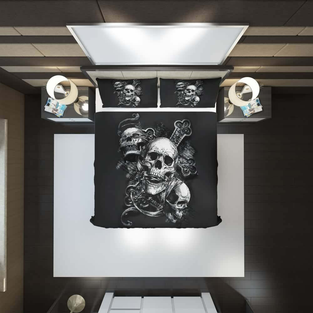 Y2K Grunge Skull Duvet Cover Set - Retro 90s Goth Pastel Goth Y2K Summer Bedroom Decor