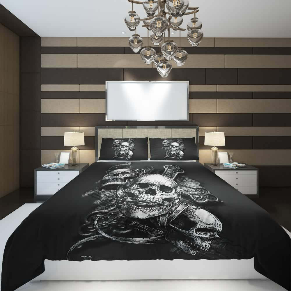 Y2K Grunge Skull Duvet Cover Set - Retro 90s Goth Pastel Goth Y2K Summer Bedroom Decor