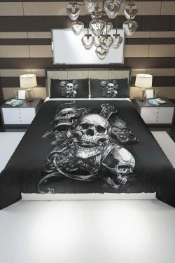 Y2K Grunge Skull Duvet Cover Set - Retro 90s Goth Pastel Goth Y2K Summer Bedroom Decor