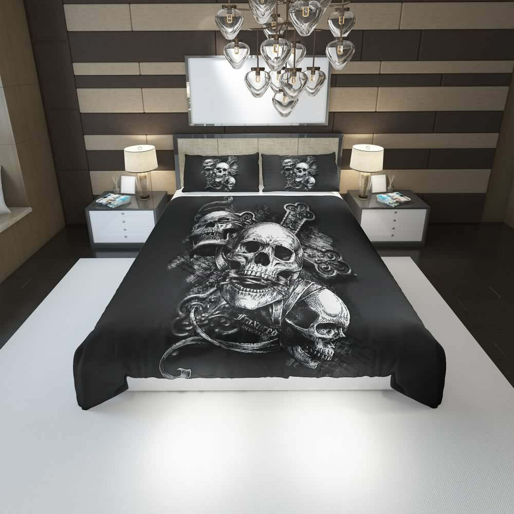 Y2K Grunge Skull Duvet Cover Set - Retro 90s Goth Pastel Goth Y2K Summer Bedroom Decor
