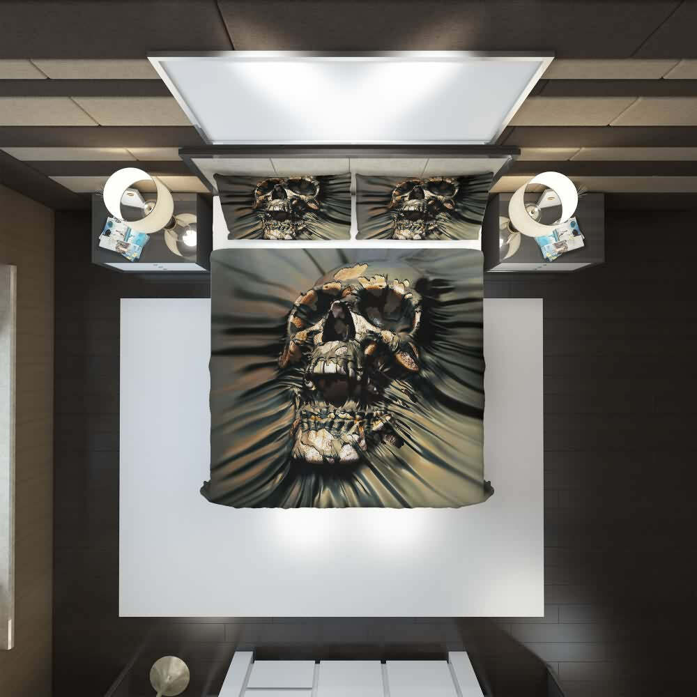 Y2K Grunge Skull Duvet Cover Set - Retro 90s Goth Summer Bedroom Decor