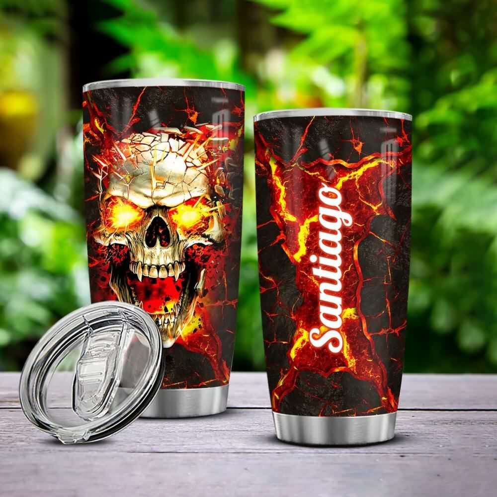 Y2K Grunge Skull Lava Stainless Steel Custom Tumbler - Retro 90s Fashion & Summer Vibes