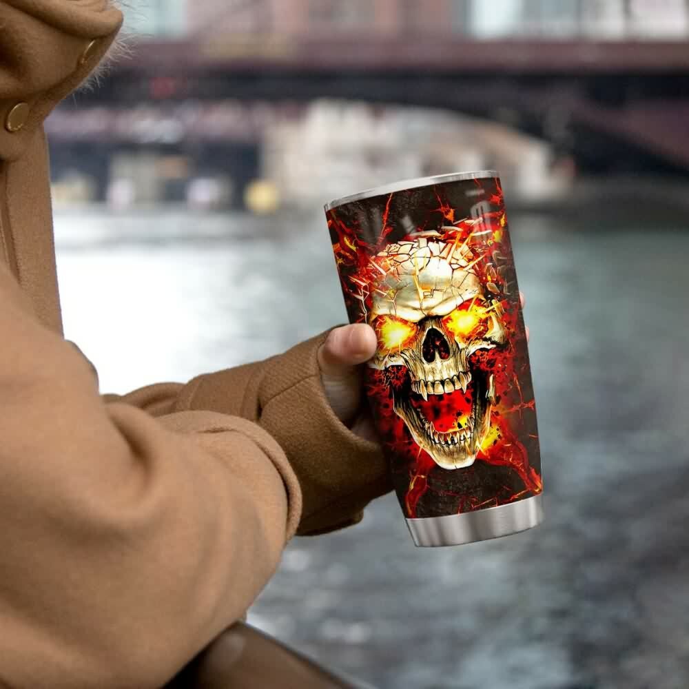 Y2K Grunge Skull Lava Stainless Steel Custom Tumbler - Retro 90s Fashion & Summer Vibes