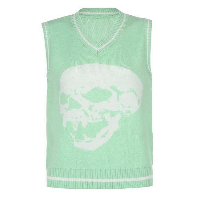 Y2K Grunge Skull Print Sweater - Retro 90s Fashion, Gothic Y2K, Dark Y2K Outfits