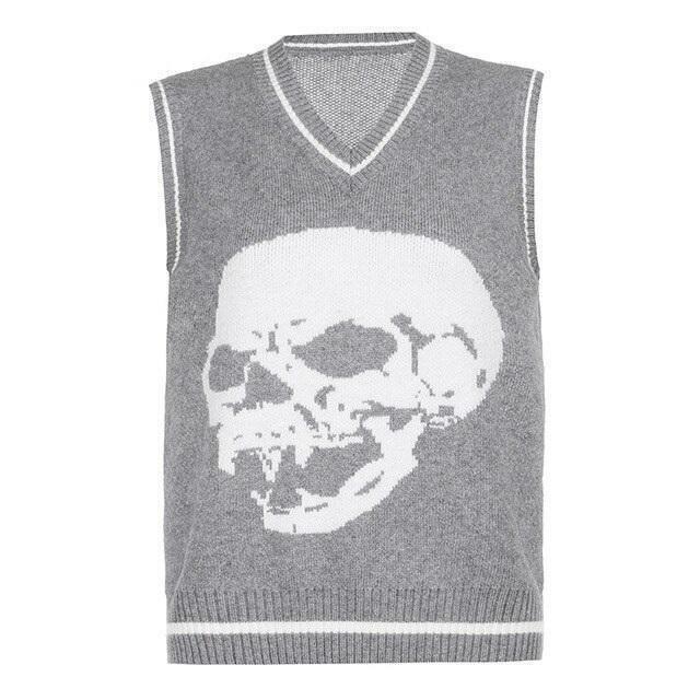 Y2K Grunge Skull Print Sweater - Retro 90s Fashion, Gothic Y2K, Dark Y2K Outfits