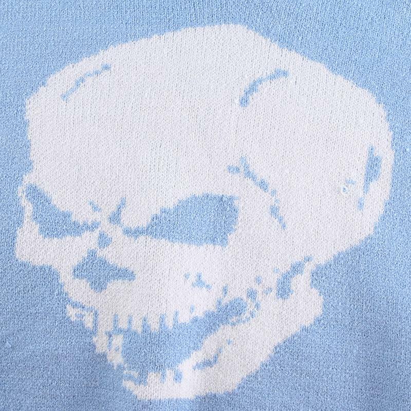 Y2K Grunge Skull Print Sweater - Retro 90s Fashion, Gothic Y2K, Dark Y2K Outfits