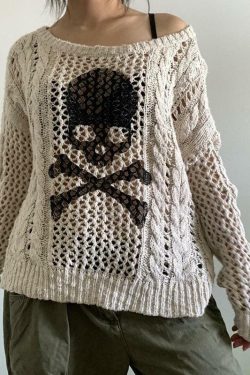 Y2K Grunge Skull Retro Sweater - 90s Fashion, Gothic Y2K, Pastel Goth, Y2K Club Outfits
