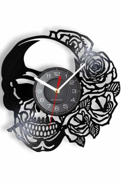 Y2K Grunge Skull Rose Art Wall Clock - Retro 90s Goth Decor for Y2K Fashion and Summer Outfits