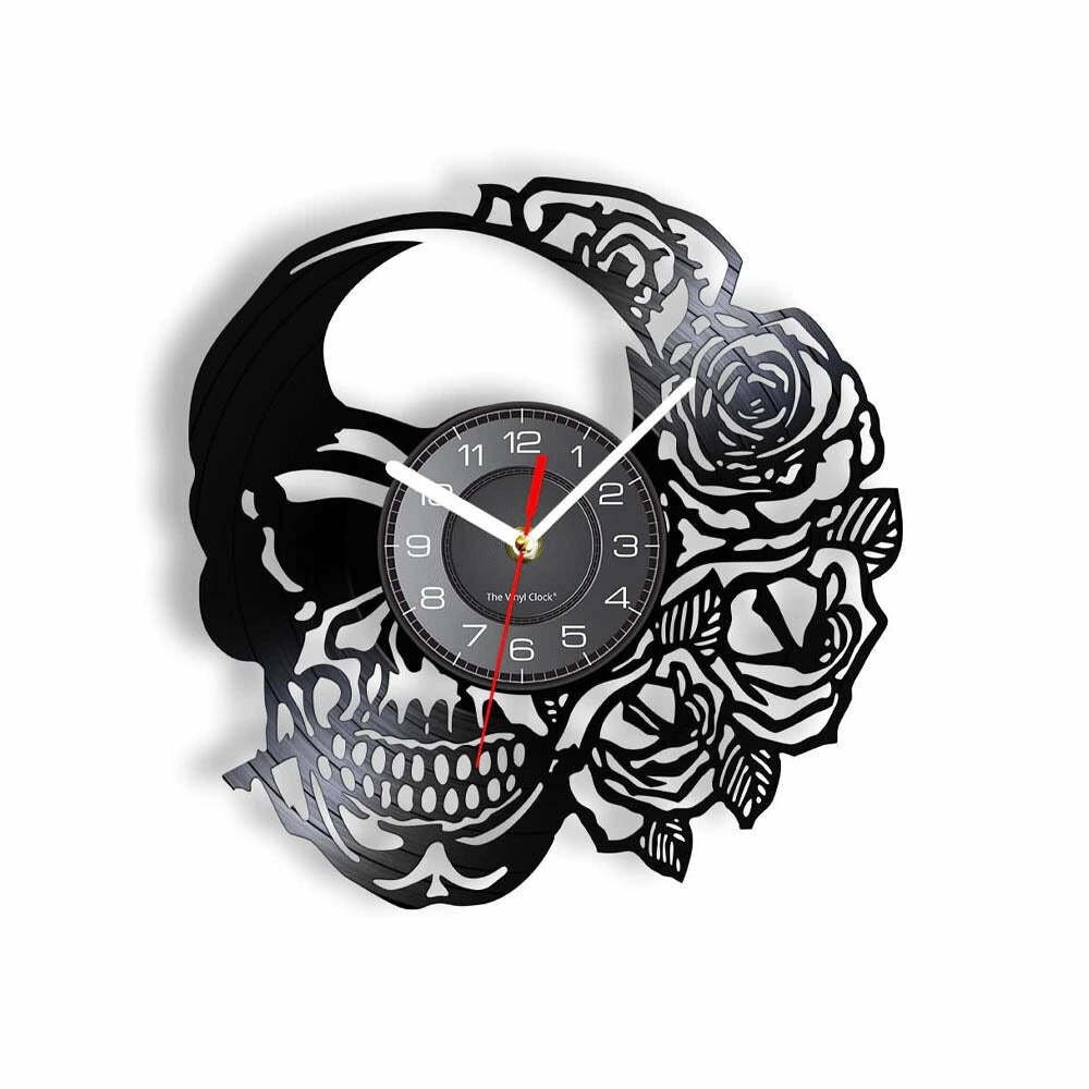 Y2K Grunge Skull Rose Art Wall Clock - Retro 90s Goth Decor for Y2K Fashion and Summer Outfits