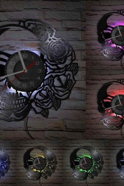 Y2K Grunge Skull Rose Art Wall Clock - Retro 90s Goth Decor for Y2K Fashion and Summer Outfits
