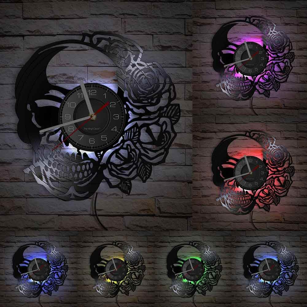 Y2K Grunge Skull Rose Art Wall Clock - Retro 90s Goth Decor for Y2K Fashion and Summer Outfits