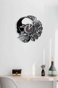 Y2K Grunge Skull Rose Art Wall Clock - Retro 90s Goth Decor for Y2K Fashion and Summer Outfits