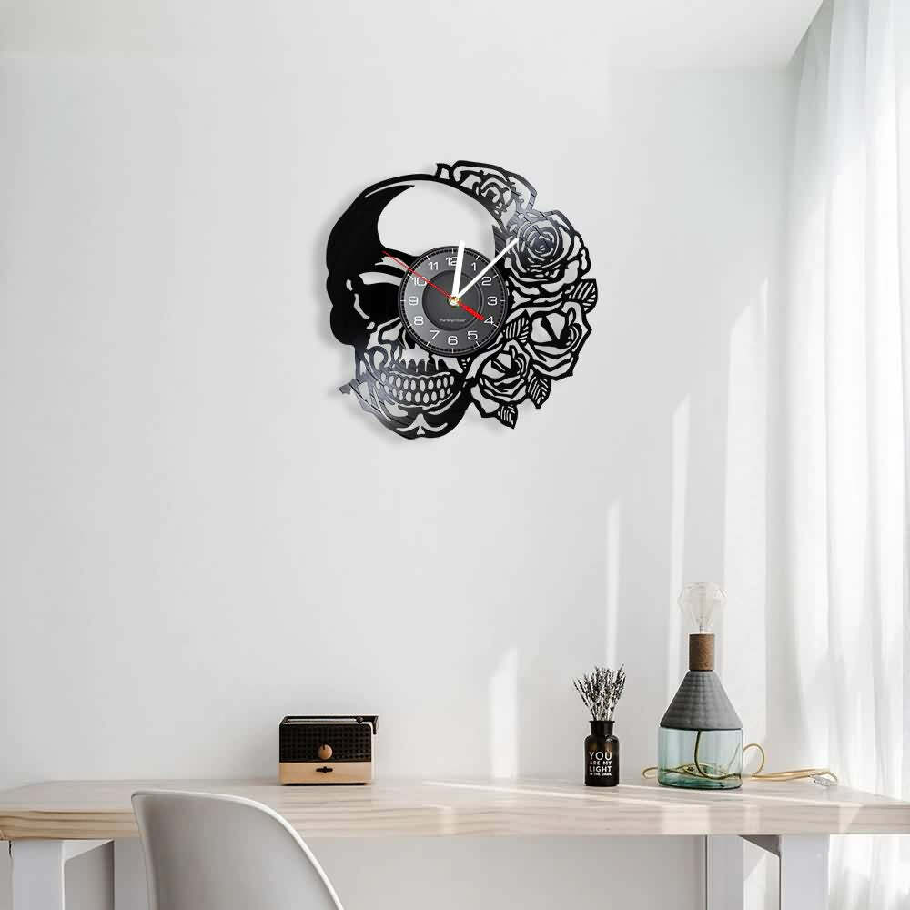 Y2K Grunge Skull Rose Art Wall Clock - Retro 90s Goth Decor for Y2K Fashion and Summer Outfits