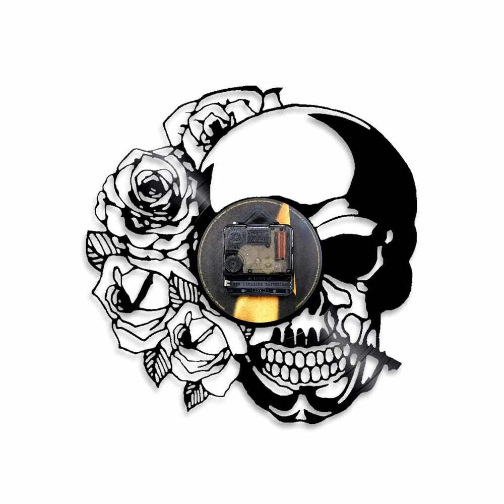 Y2K Grunge Skull Rose Art Wall Clock - Retro 90s Goth Decor for Y2K Fashion and Summer Outfits