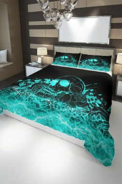 Y2K Grunge Skull Rose Duvet Cover Set - Retro 90s Goth Pastel Summer Bedroom Decor