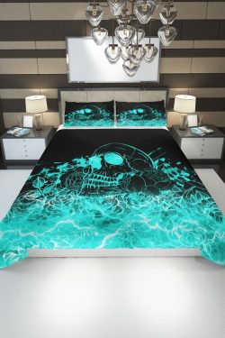 Y2K Grunge Skull Rose Duvet Cover Set - Retro 90s Goth Pastel Summer Bedroom Decor