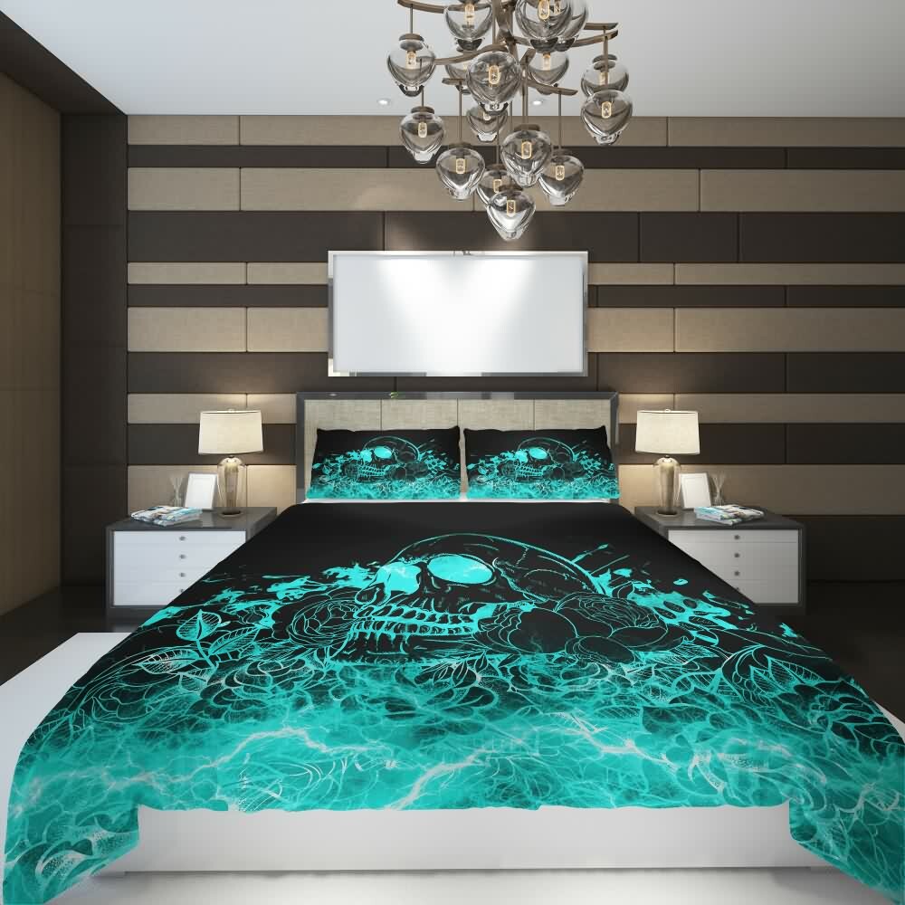 Y2K Grunge Skull Rose Duvet Cover Set - Retro 90s Goth Pastel Summer Bedroom Decor