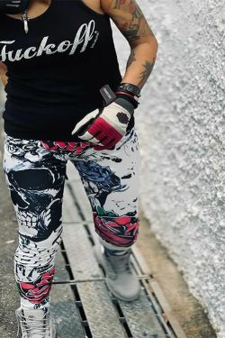 Y2K Grunge Skull Rose White Leggings - Retro 90s Fashion, Summer Outfits, Gothic Style
