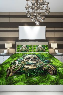 Y2K Grunge Skull Smoking Duvet Cover Set - Retro 90s Goth Pastel Goth Bedroom Decor