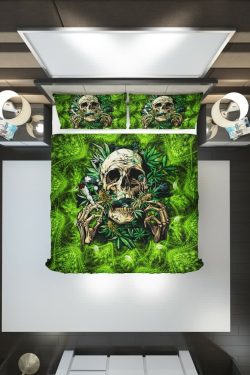 Y2K Grunge Skull Smoking Duvet Cover Set - Retro 90s Goth Pastel Goth Bedroom Decor