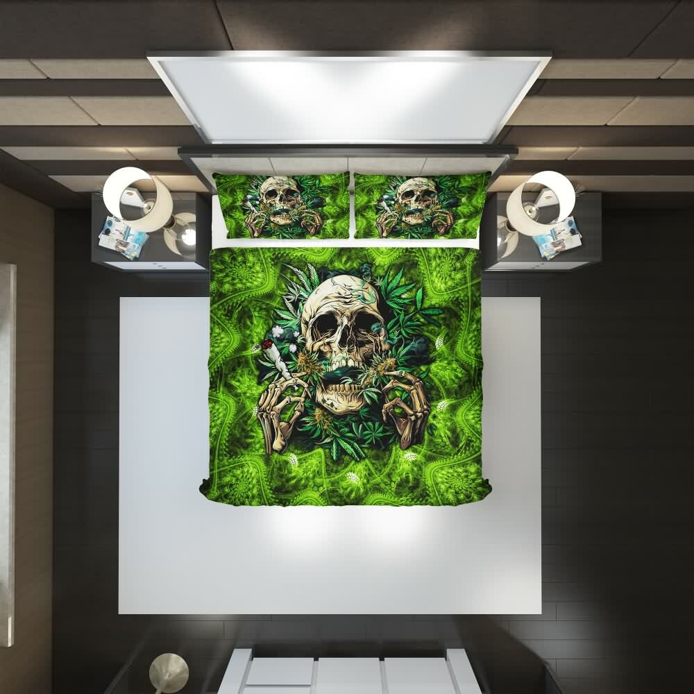 Y2K Grunge Skull Smoking Duvet Cover Set - Retro 90s Goth Pastel Goth Bedroom Decor