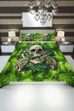 Y2K Grunge Skull Smoking Duvet Cover Set - Retro 90s Goth Pastel Goth Bedroom Decor