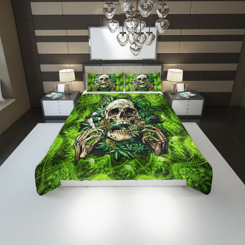 Y2K Grunge Skull Smoking Duvet Cover Set - Retro 90s Goth Pastel Goth Bedroom Decor