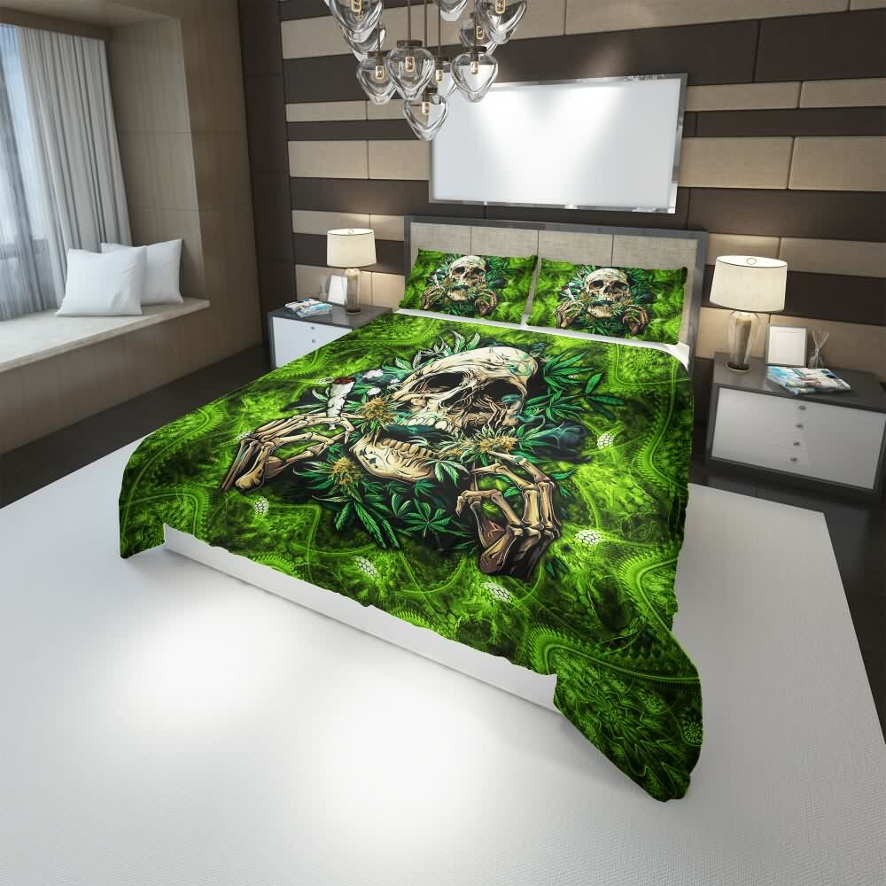 Y2K Grunge Skull Smoking Duvet Cover Set - Retro 90s Goth Pastel Goth Bedroom Decor